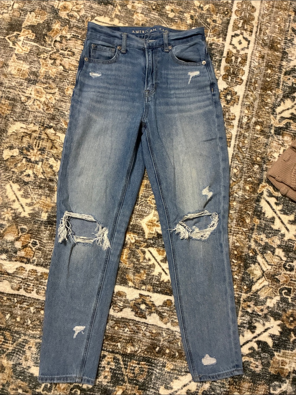 American Eagle Outfitters Distressed Medium Blue Mom Jeans